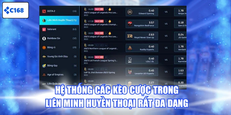 Hệ thống các kèo cược trong Liên Minh Huyền Thoại rất đa dạng
